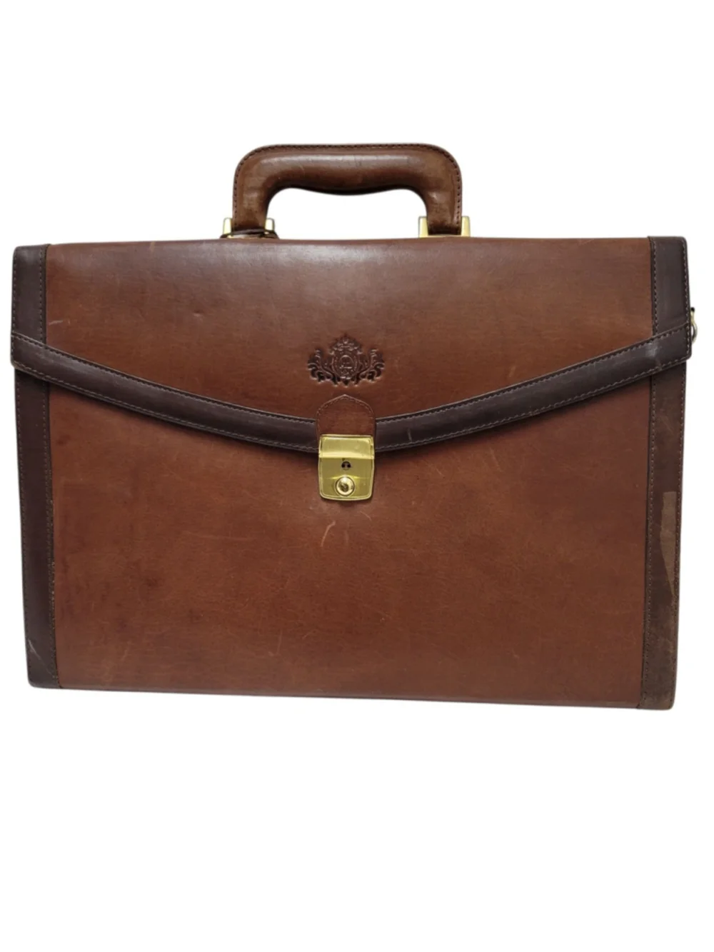 Ralph Lauren Vintage Handmade Expandable 3-Compartments Brown Leather Briefcase
